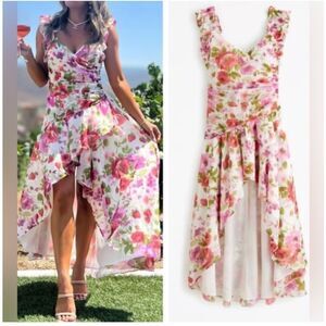Abercrombie & Fitch Floral High Low Dress in Pink and Green Size XXLP NWOT